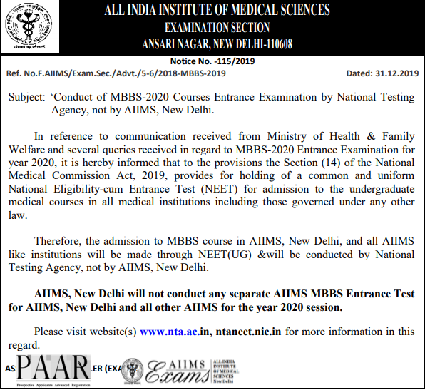 AIIMS Through NEET 2020